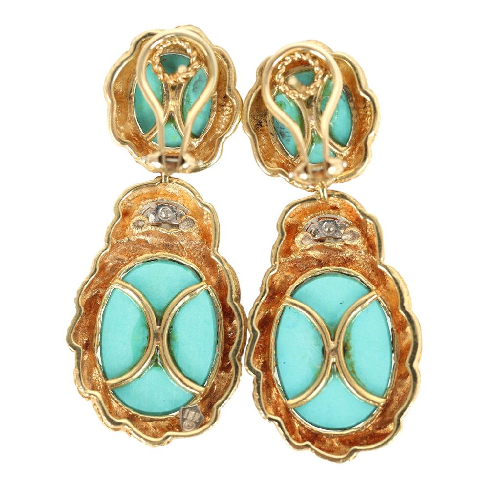 For Future Reference Vintage 1970s Turquoise And Diamond Statement Drop Earrings