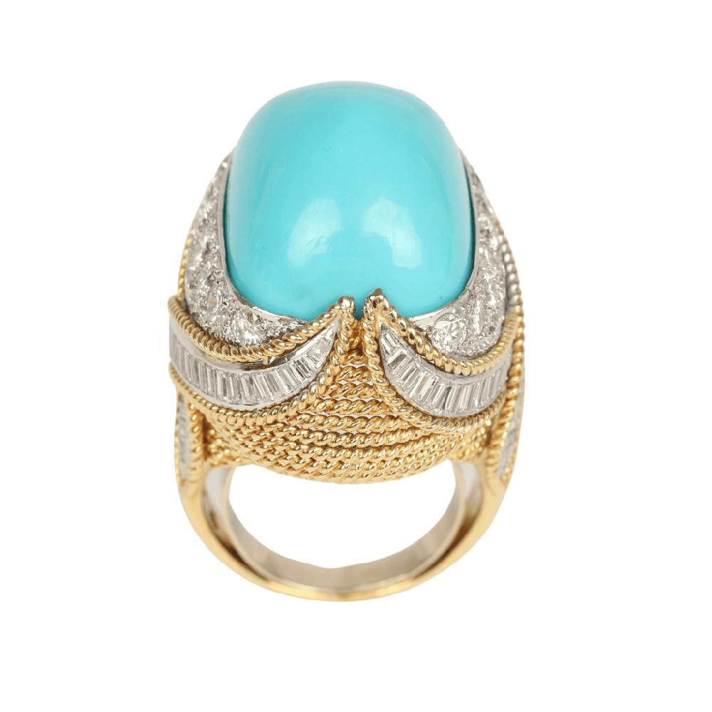 For Future Reference Vintage 1970s Turquoise and Diamond Cocktail Ring