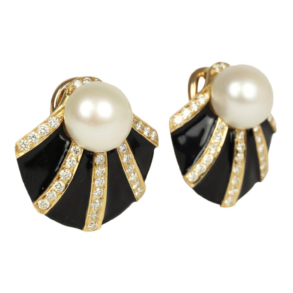 For Future Reference Vintage 1980s Onyx And Diamond Ear Clips