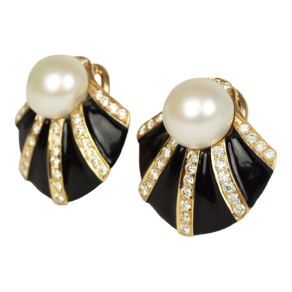 For Future Reference Vintage 1980s Onyx And Diamond Ear Clips