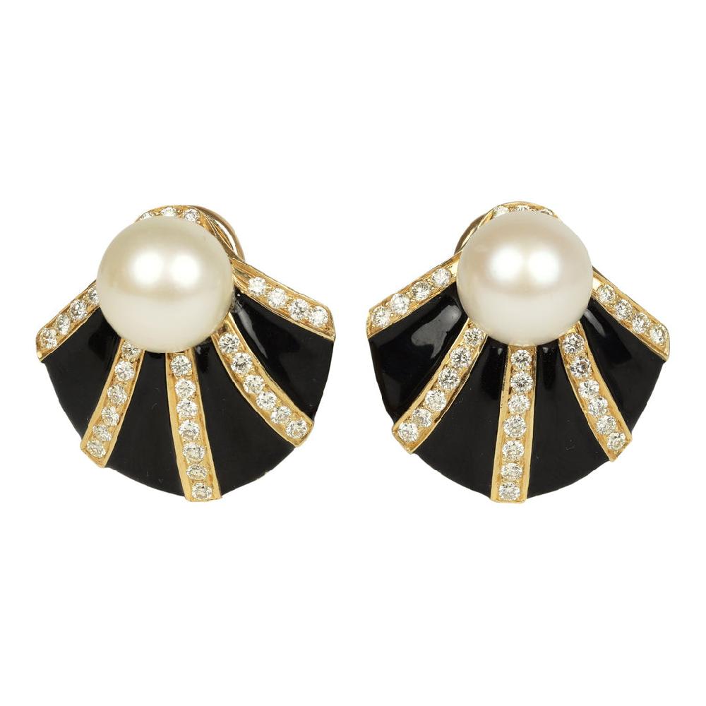 For Future Reference Vintage 1980s Onyx and Diamond Ear Clips