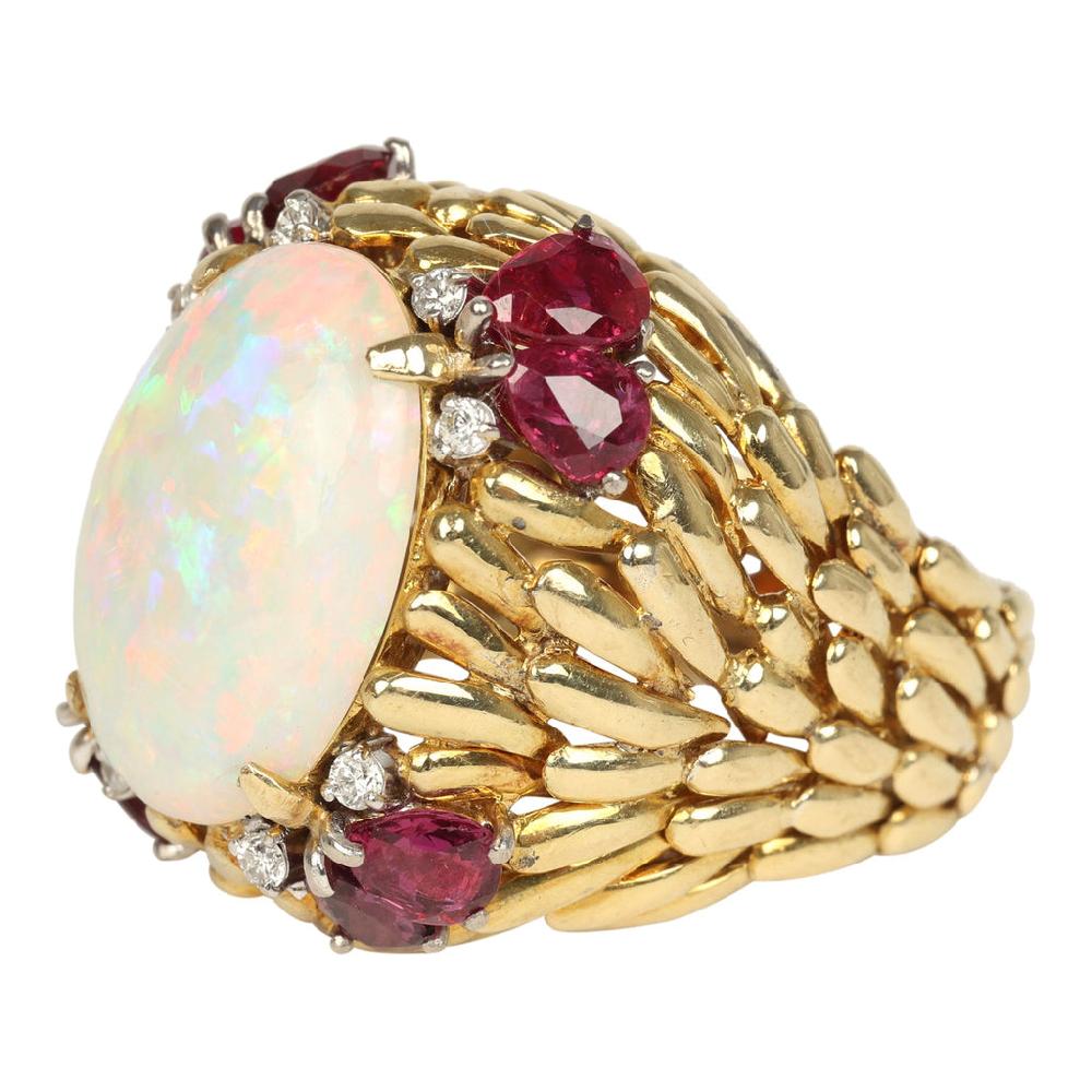 For Future Reference Vintage 1980s Opal Ruby And Diamond Cocktail Ring