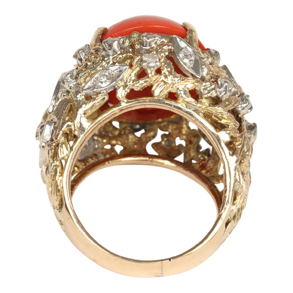 For Future Reference Vintage 1980s Oval Coral And Diamond Cocktail Ring