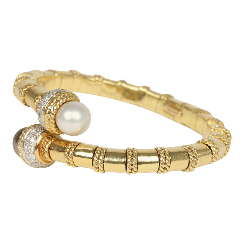 For Future Reference Vintage 1980s Pearl And Diamond Wrap Bangle