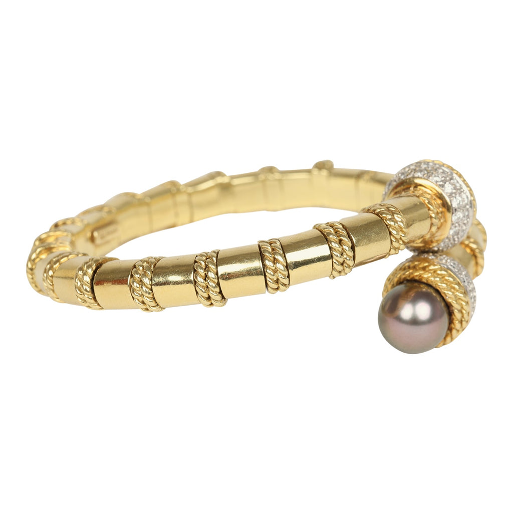 For Future Reference Vintage 1980s Pearl And Diamond Wrap Bangle