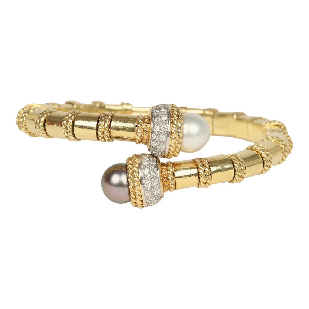 For Future Reference Vintage 1980s Pearl and Diamond Wrap Bangle