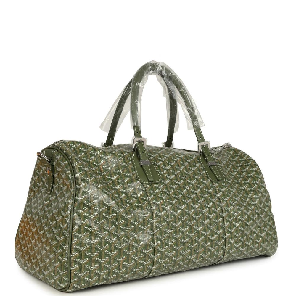 Goyard Boston 50 Bag Khaki Goyardine Canvas & Cervon Calfskin Palladium Hardware