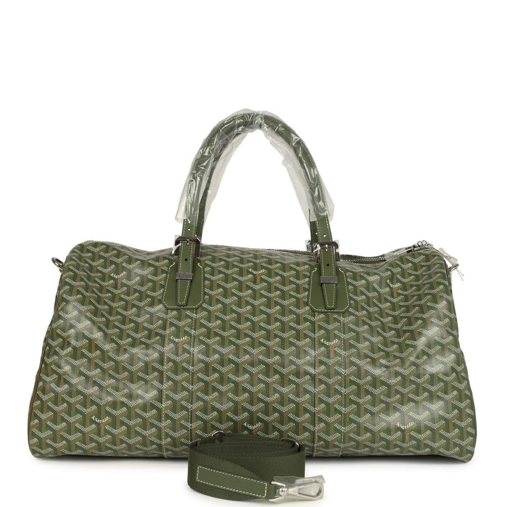 Goyard Boston 50 Bag Khaki Goyardine Canvas & Cervon Calfskin Palladium Hardware