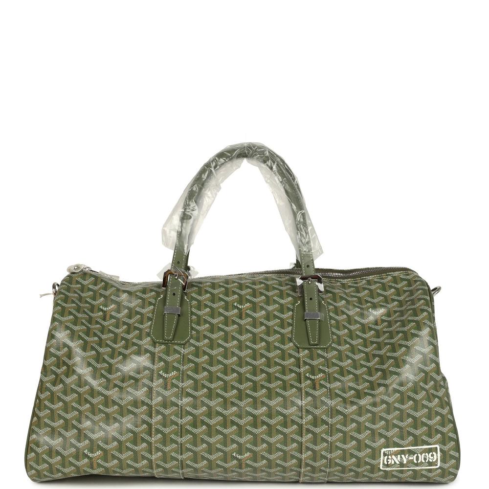 Goyard Boston 50 Bag Khaki Goyardine Canvas & Cervon Calfskin Palladium Hardware