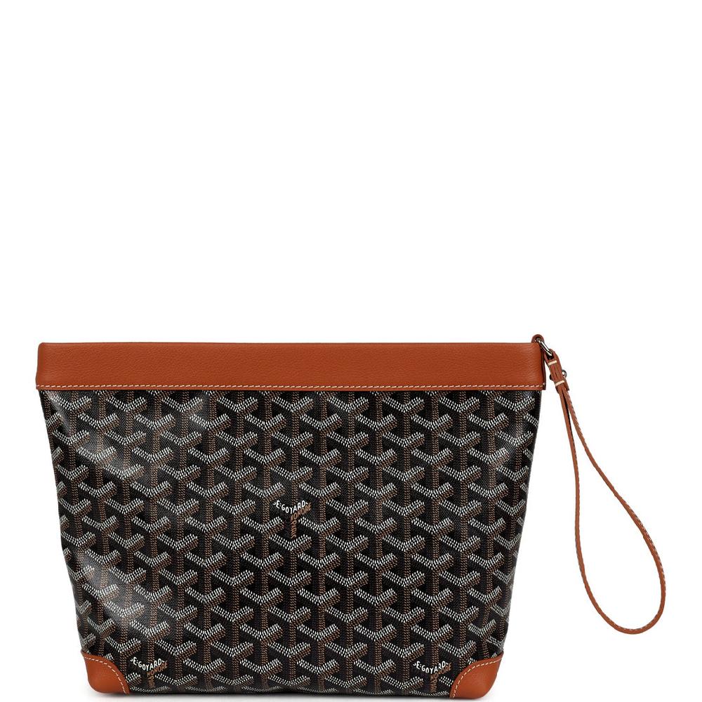 Goyard Cuir Goyardine Canvas Black And Tan Conti Pouch Palladium Hardware