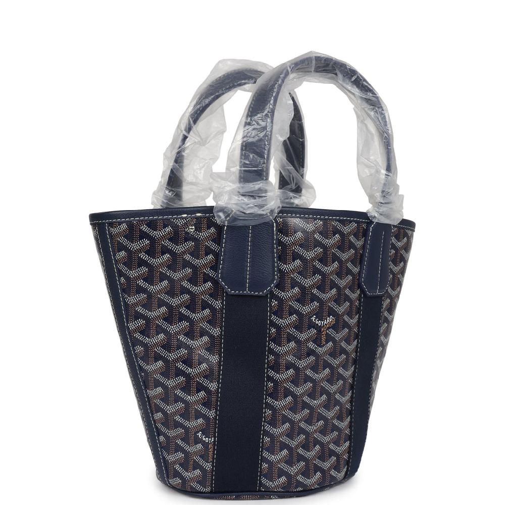 Goyard Goyardine Belharra PM Navy Blue Tote Palladium Hardware