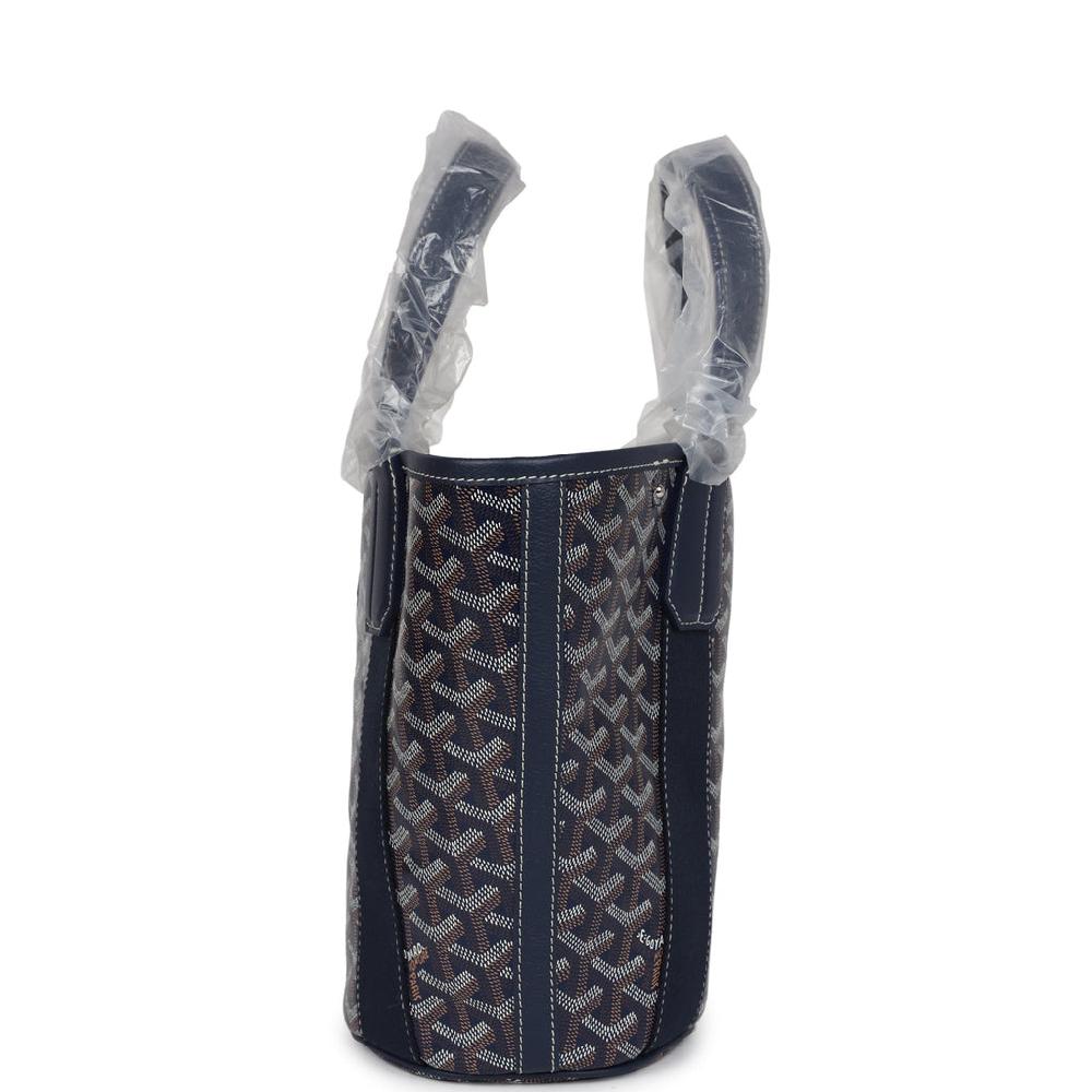 Goyard Goyardine Belharra PM Navy Blue Tote Palladium Hardware