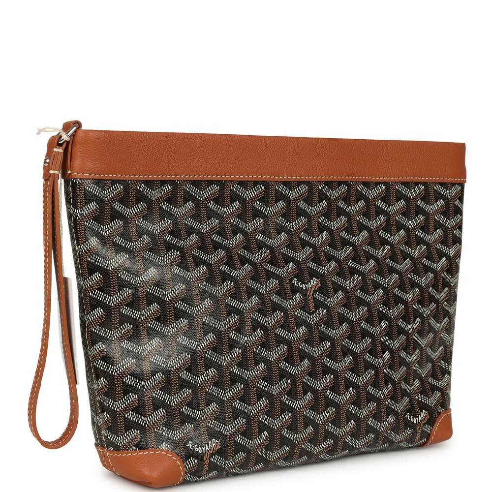 Goyard Goyardine Canvas Black And Tan Conti Pouch Palladium Hardware