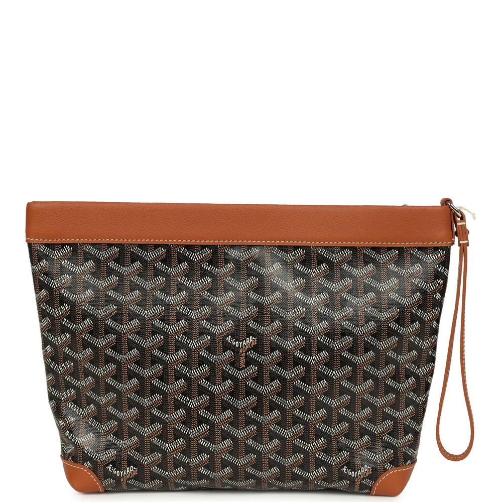 Goyard Goyardine Canvas Black And Tan Conti Pouch Palladium Hardware