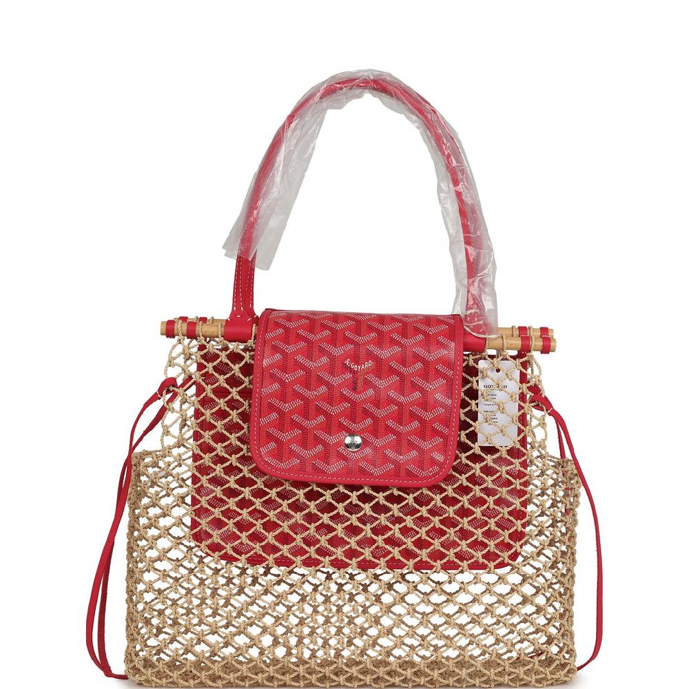 Goyard Goyardine Canvas Fuchsia Aligre Bag Raffia Net Palladium Hardware