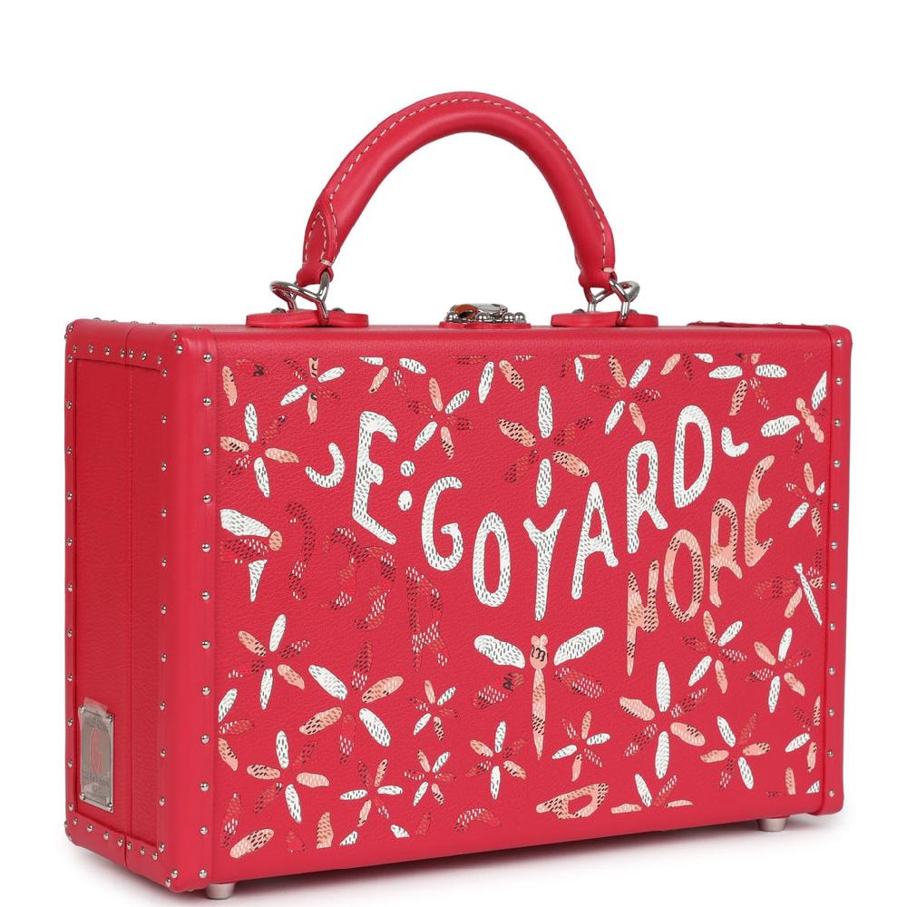 Goyard Goyardine Canvas Fuchsia Grand Hotel Marquetry Trunk PM Bag Palladium Hardware