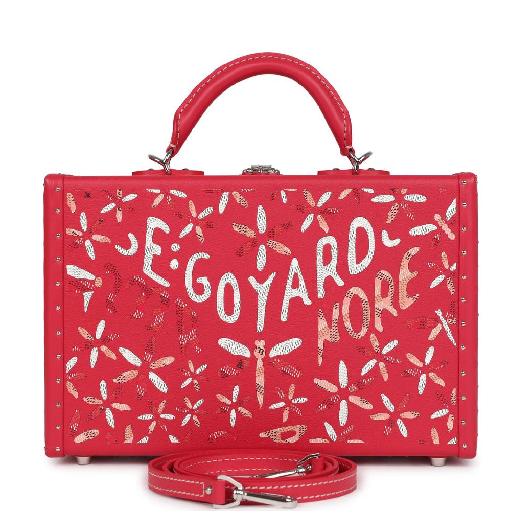 Goyard Goyardine Canvas Fuchsia Grand Hotel Marquetry Trunk PM Bag Palladium Hardware