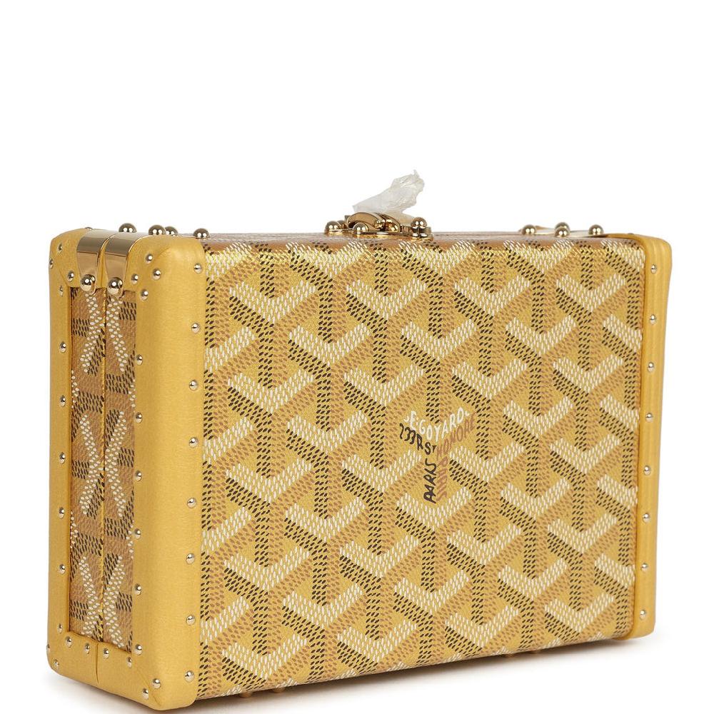 Goyard Goyardine Canvas Gold Minaudière Trunk Bag Gold Hardware