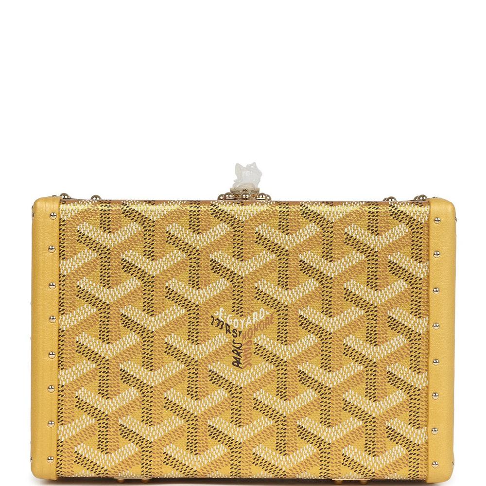 Goyard Goyardine Canvas Gold Minaudière Trunk Bag Gold Hardware