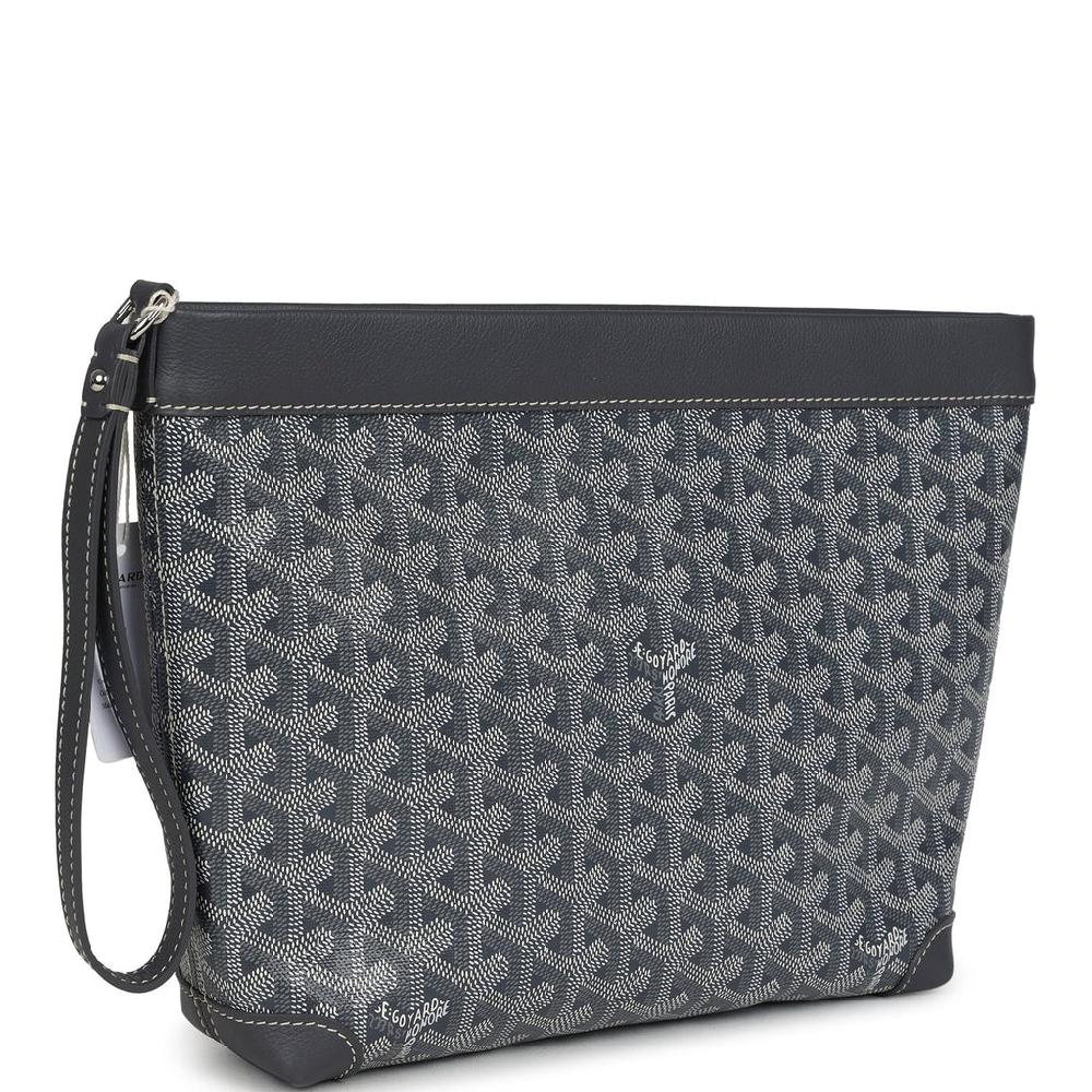 Goyard Goyardine Canvas Grey Conti Pouch Palladium Hardware