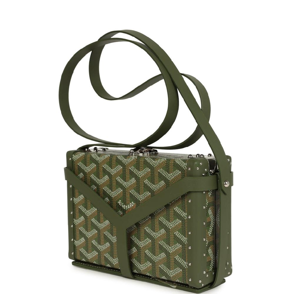 Goyard Goyardine Canvas Khaki Minaudière Trunk Bag Palladium Hardware