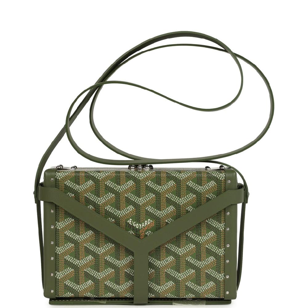 Goyard Goyardine Canvas Khaki Minaudière Trunk Bag Palladium Hardware
