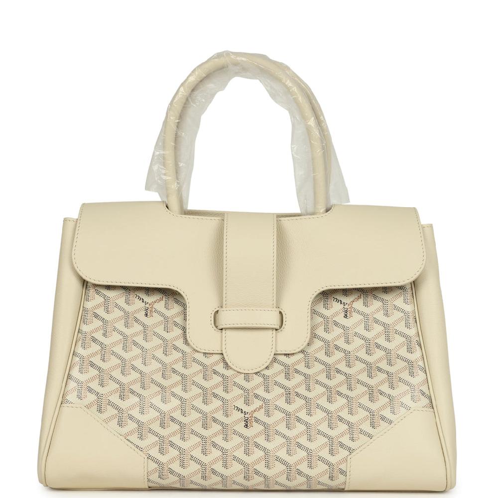 Goyard Goyardine Canvas Sand Saigon Tote Palladium Hardware