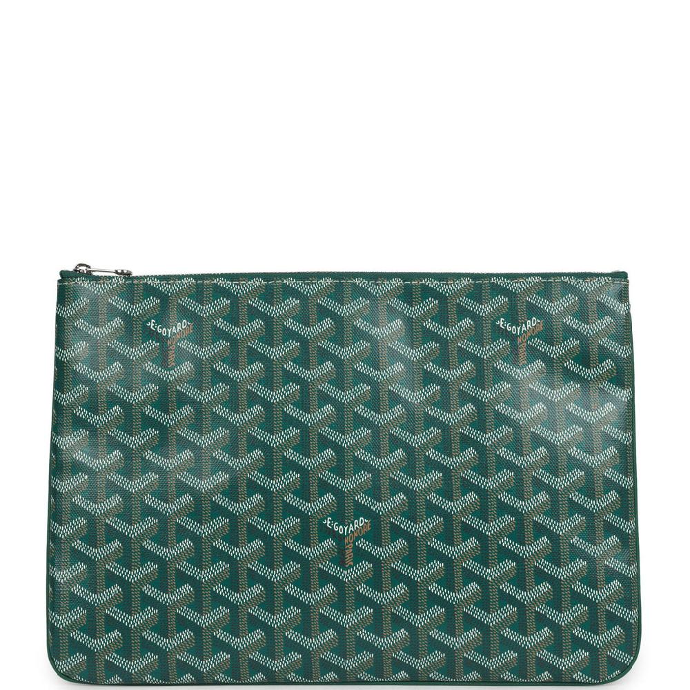 Goyard Goyardine Green Senat MM Pouch Palladium Hardware