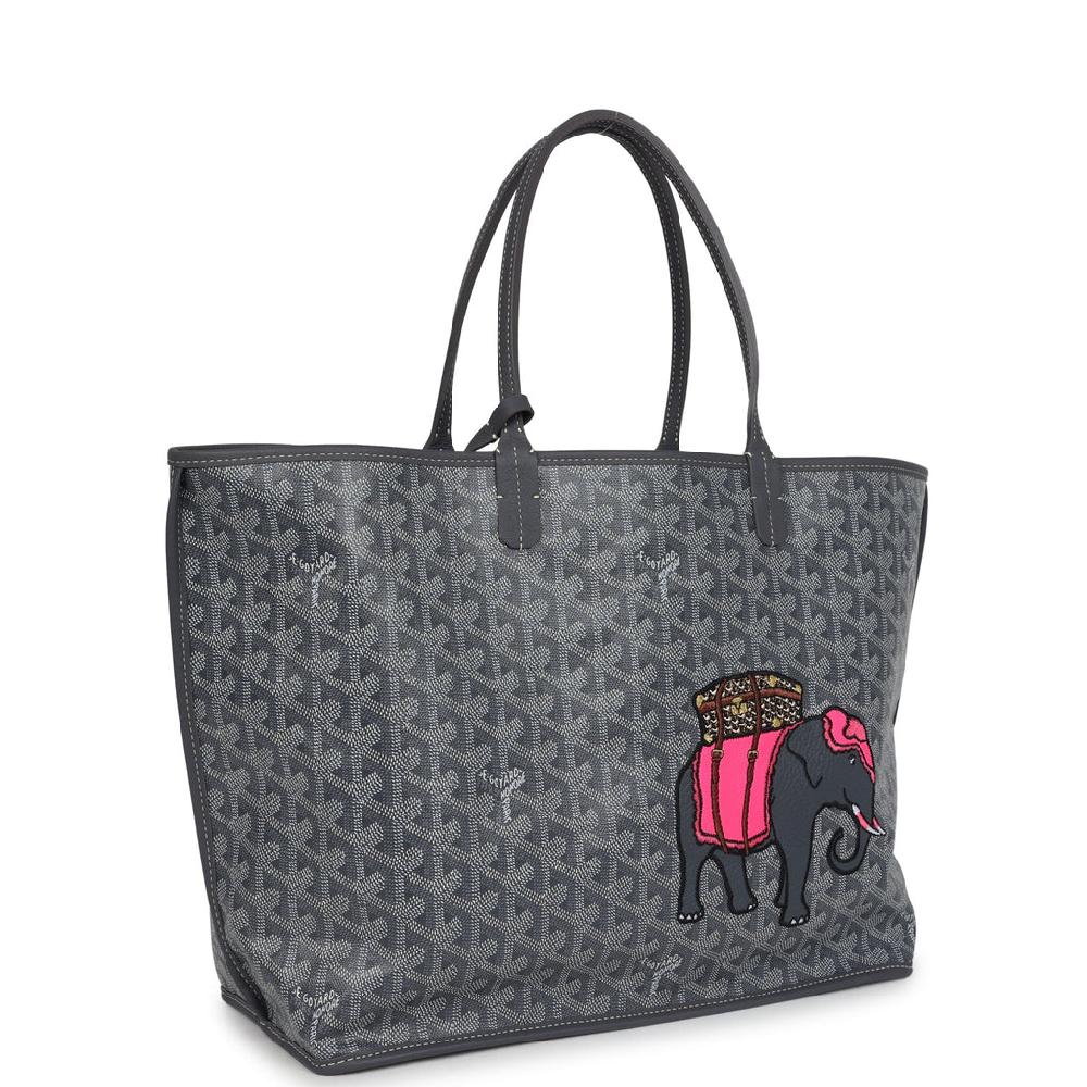 Goyard Goyardine Grey Anjou PM Embroidered Elephant Tote Palladium Hardware