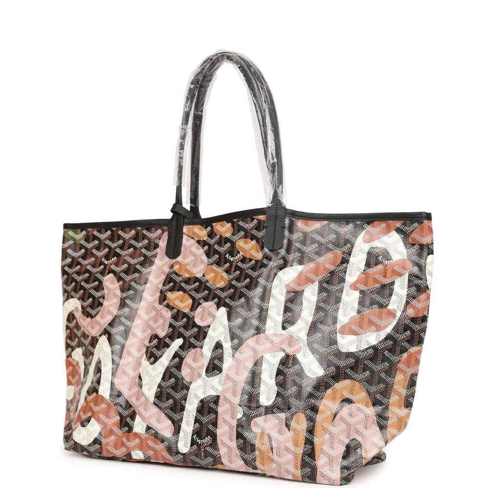 Goyard Limited Edition Black Goyardine Canvas Pink Lettres Camouflage Saint Louis PM Tote Bag Palladium Hardware