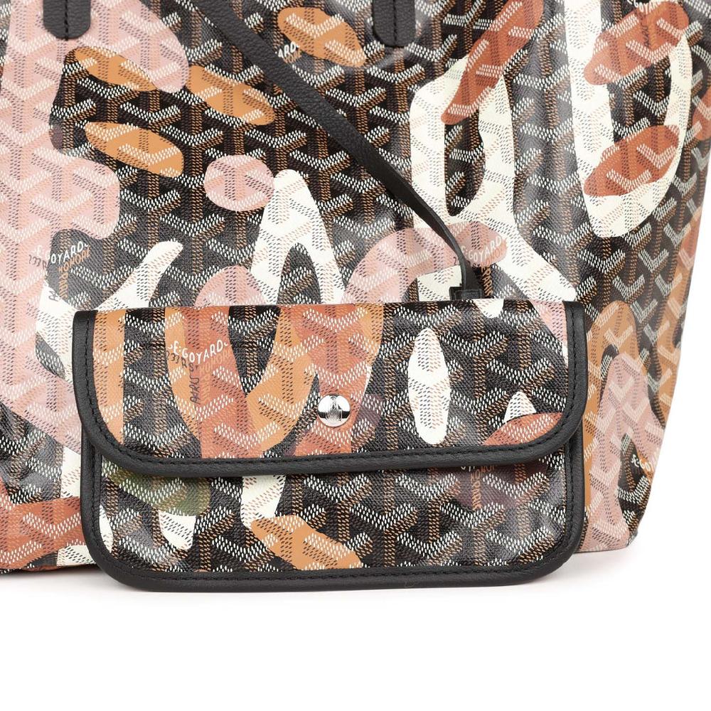 Goyard Limited Edition Black Goyardine Canvas Pink Lettres Camouflage Saint Louis PM Tote Bag Palladium Hardware