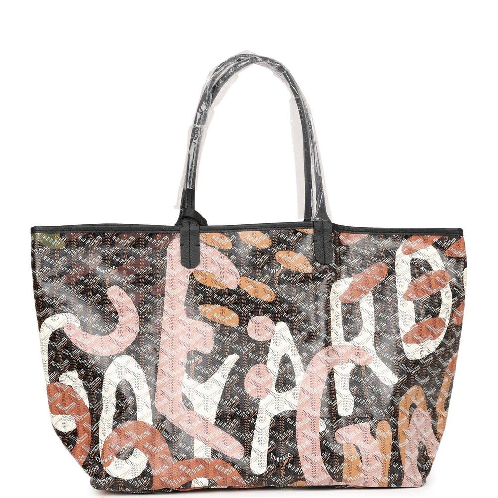 Goyard Limited Edition Black Goyardine Canvas Pink Lettres Camouflage Saint Louis PM Tote Bag Palladium Hardware