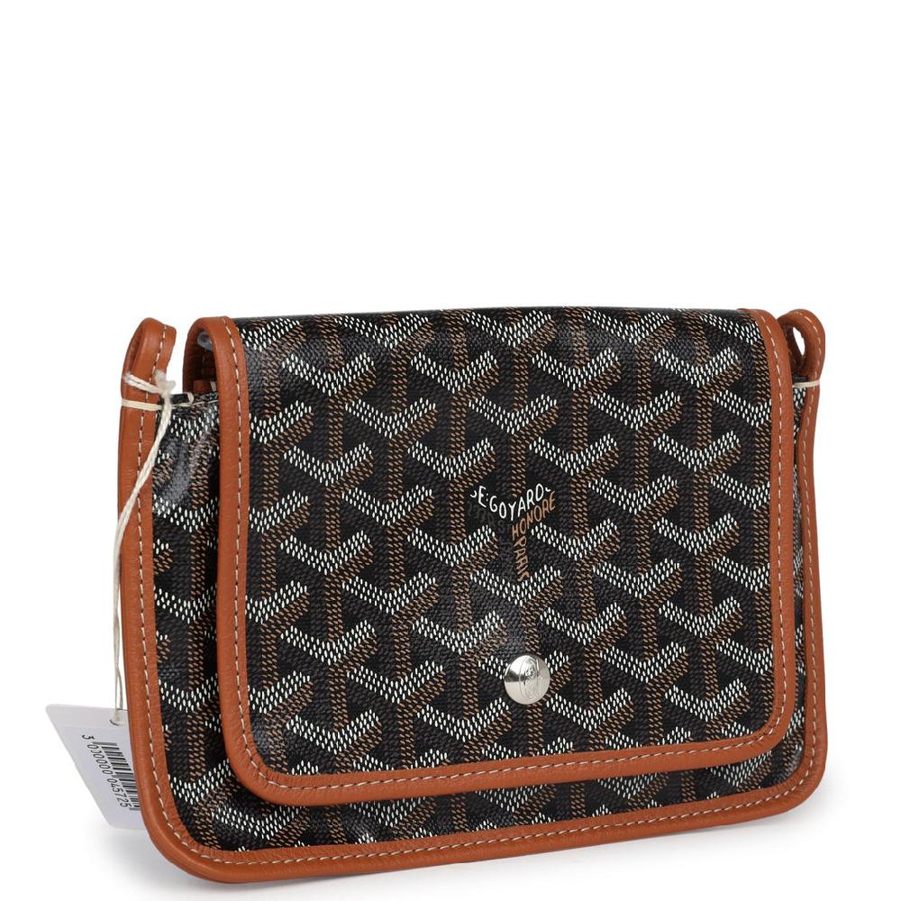 Goyard Plumet Pocket Wallet Black And Brown Goyardine Palladium Hardware