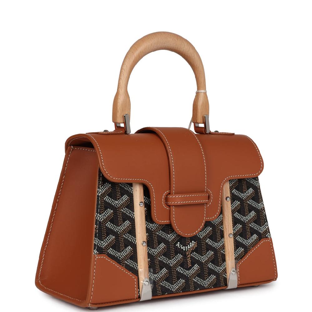 Goyard Saigon Structure Mini Bag Black And Brown Goyardine Canvas Palladium Hardware