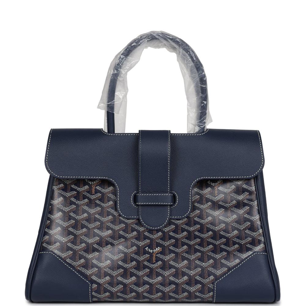 Goyard Saigon Tote Navy Blue Goyardine Canvas Palladium Hardware