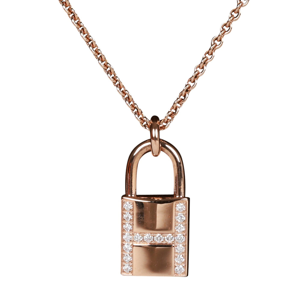 Hermes Amulettes Cadenas Pendant Necklace Diamonds & 18k Rose Gold
