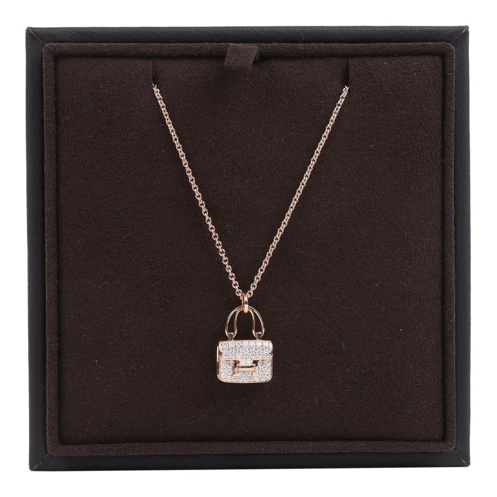 Hermes Amulettes Constance Pendant Necklace Diamonds 18K Rose Gold Hardware