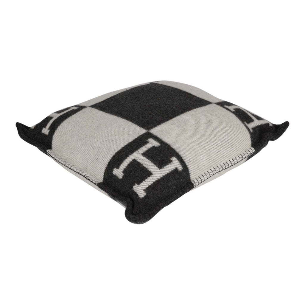 Hermes "Avalon" Ecru And Gris Fonce Signature H Pillow PM