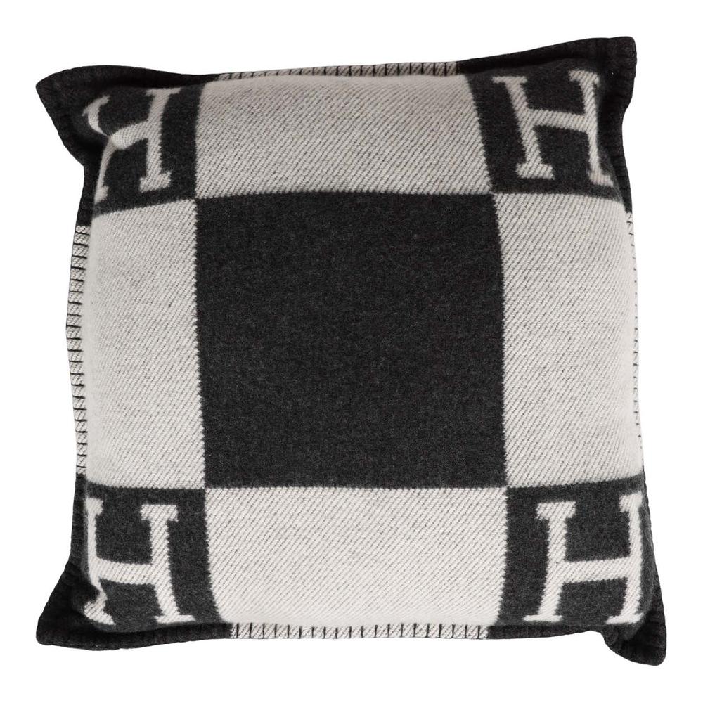 Hermes "Avalon" Ecru and Gris Fonce Signature H Pillow PM