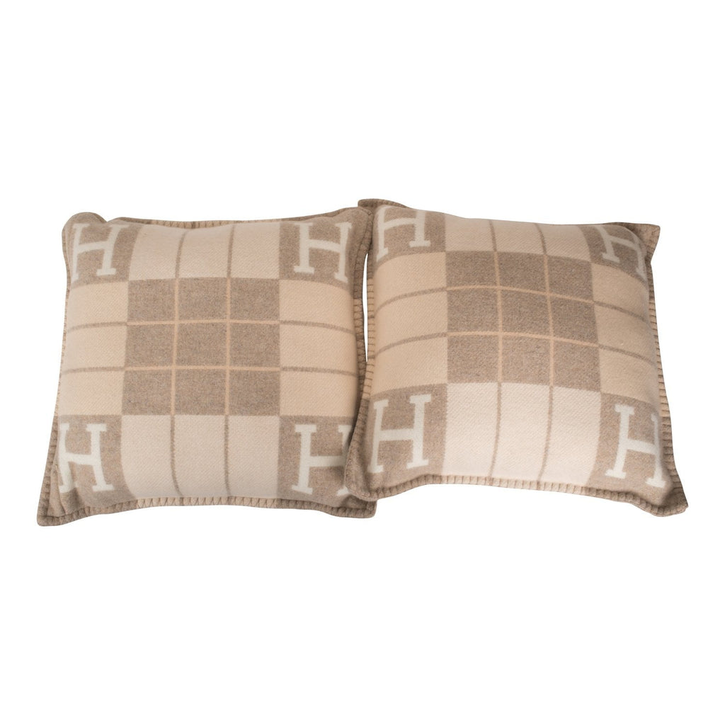 Hermes "Avalon III" Coco and Camomille Signature H Pillow PM Set of Two