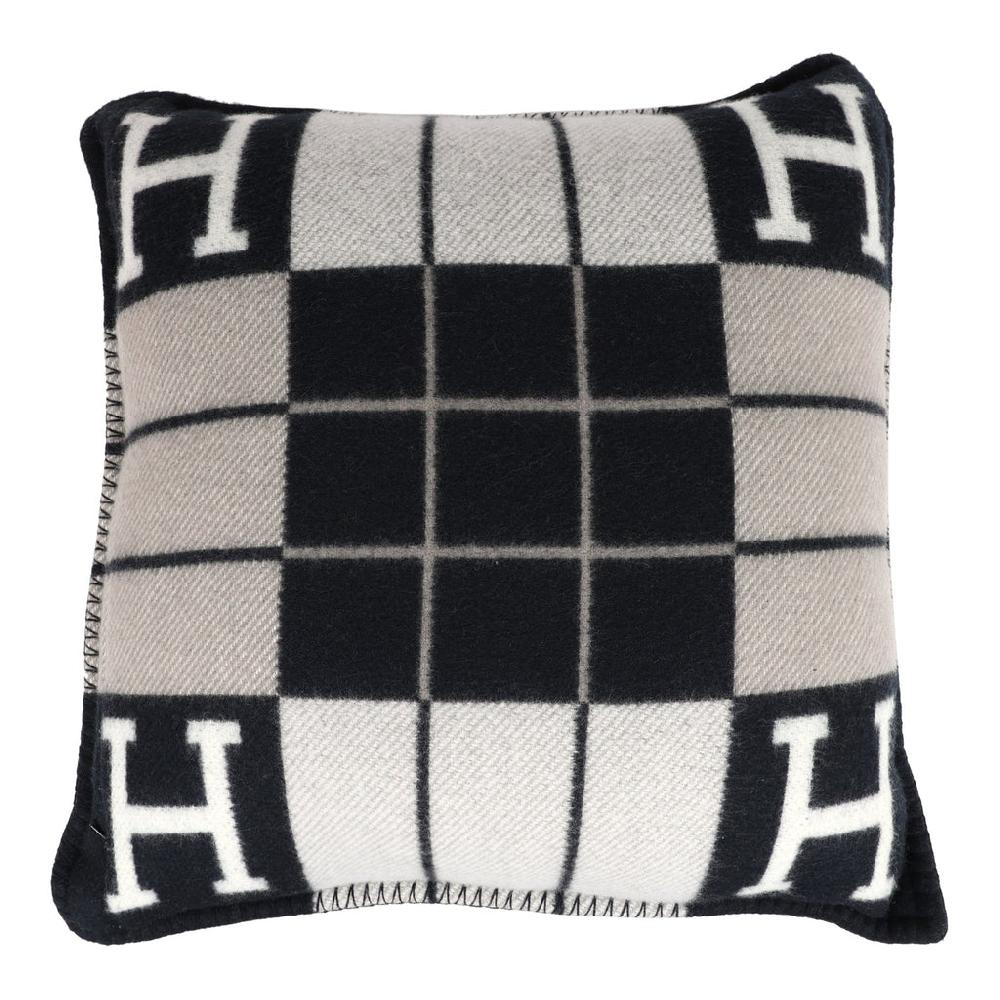 Hermes "Avalon III" Ecru and Black Signature H Pillow PM Single