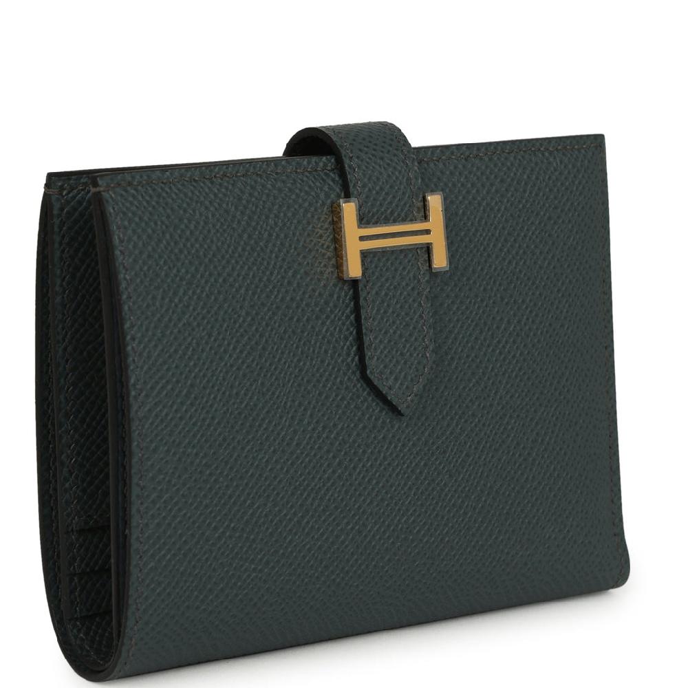 Hermes Bearn Compact Wallet Vert Fonce Epsom Gold Hardware