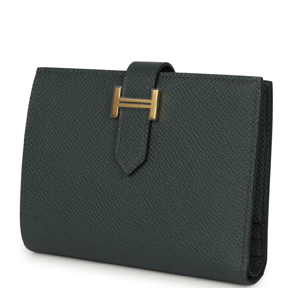 Hermes Bearn Compact Wallet Vert Fonce Epsom Gold Hardware