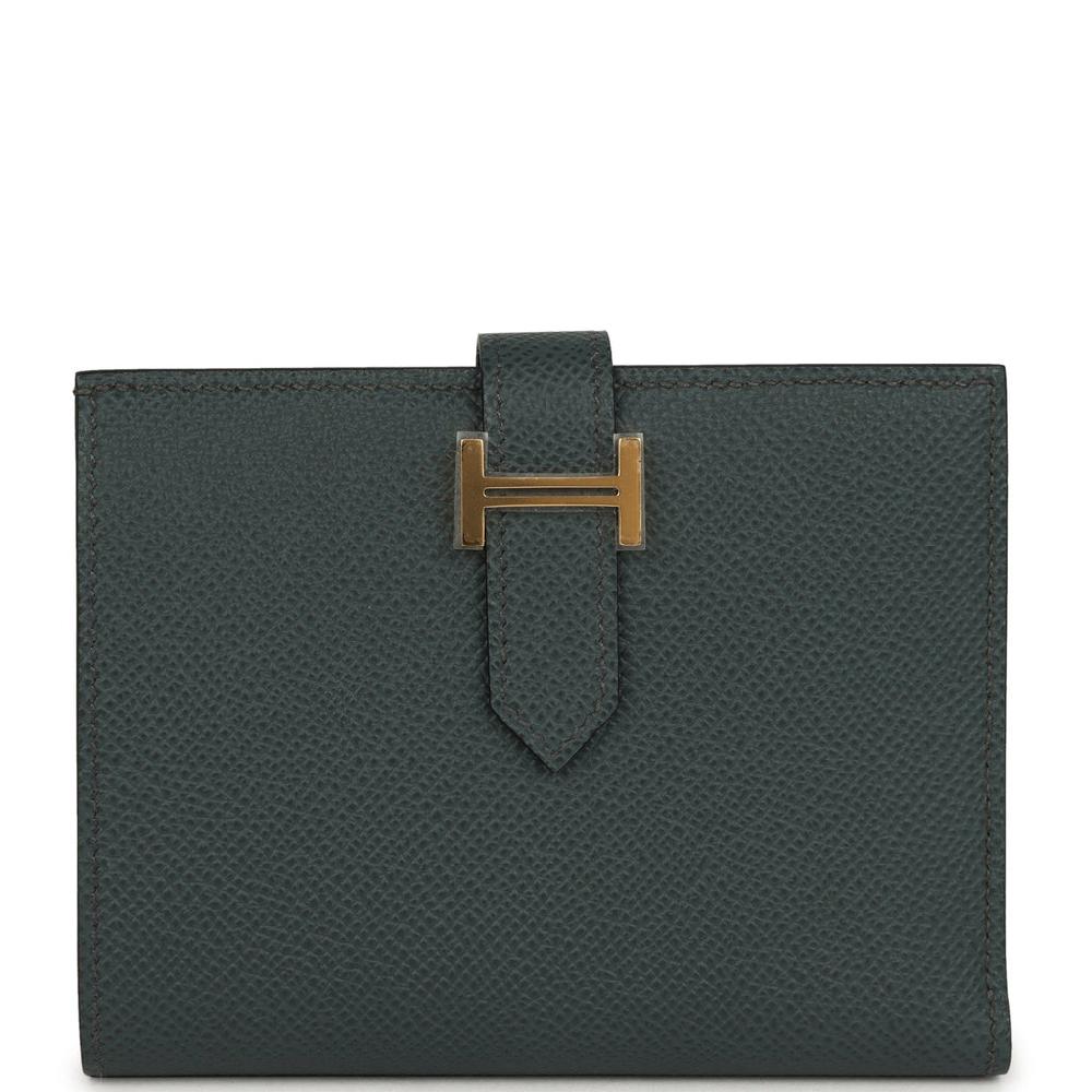 Hermes Bearn Compact Wallet Vert Fonce Epsom Gold Hardware