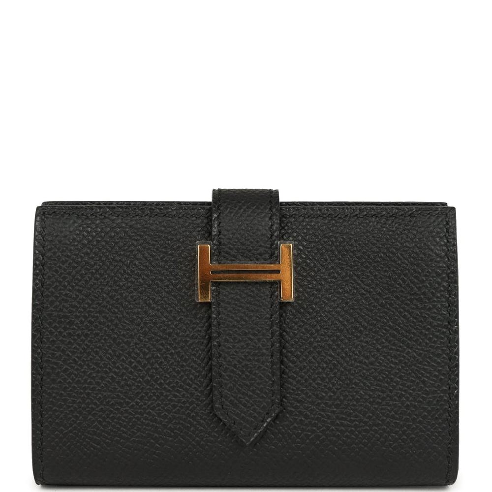 Hermes Bearn Mini Wallet Black Epsom Gold Hardware