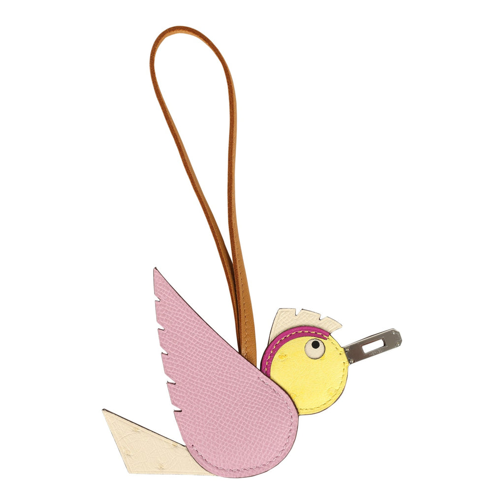 Hermes Birdy Charm Mauve Sylvestre Nata Jaune Citron Sesame And Magnolia Epsom Ostrich Chevre Mysore And Swift Palladium Hardware