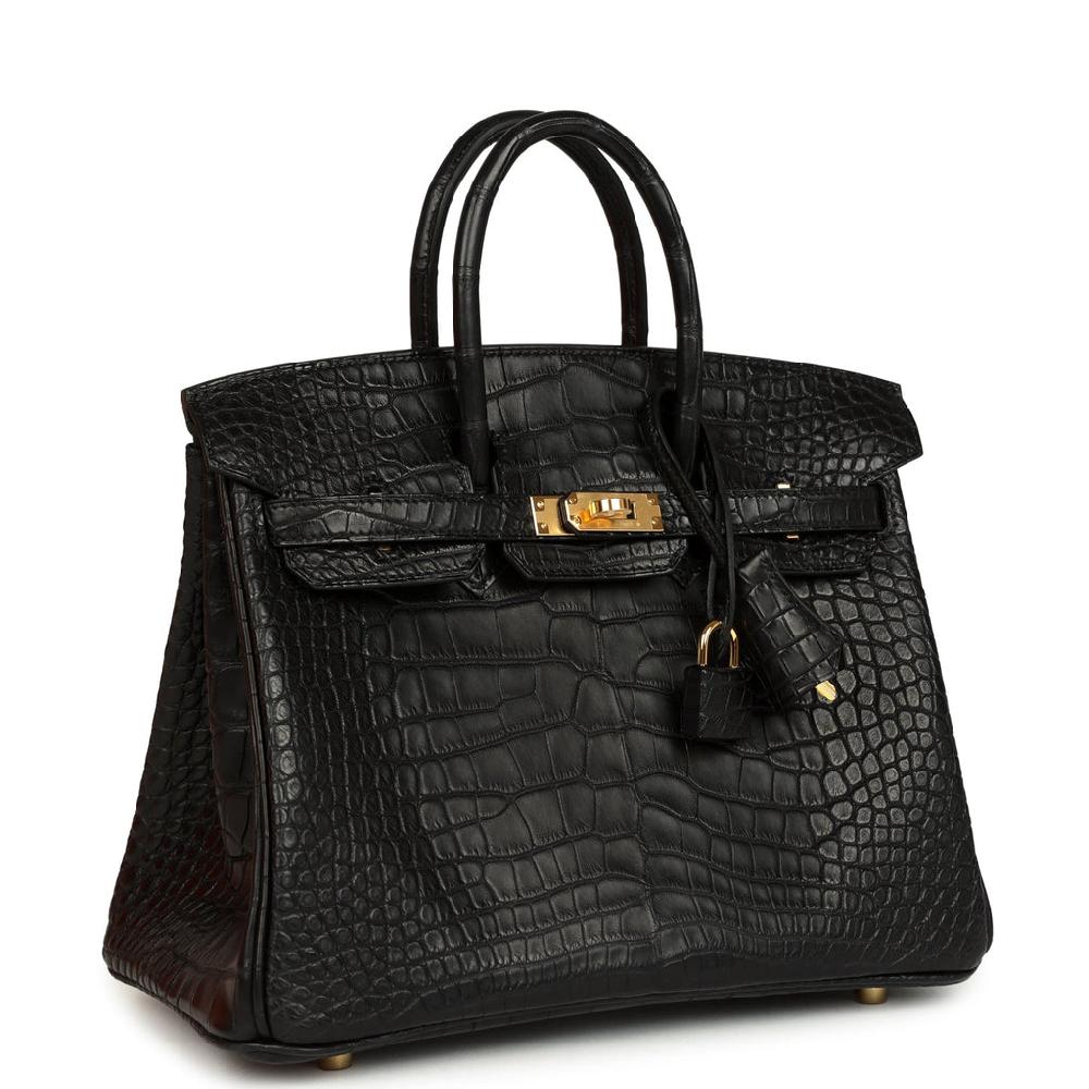 Hermes Birkin 25 Black Matte Alligator Gold Hardware