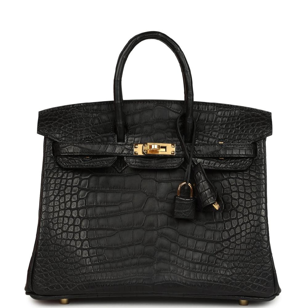 Hermes Birkin 25 Black Matte Alligator Gold Hardware