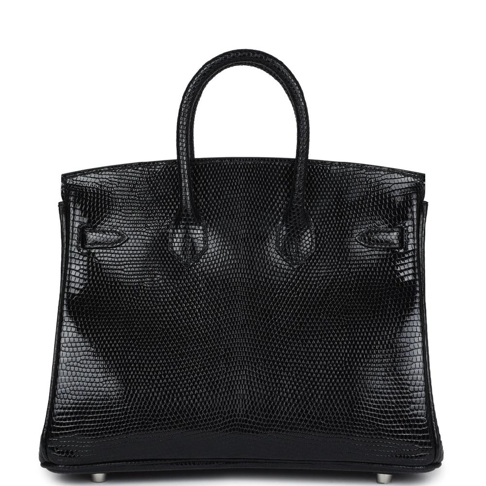 Hermes Birkin 25 Black Shiny Varanus Niloticus Lizard Palladium Hardware
