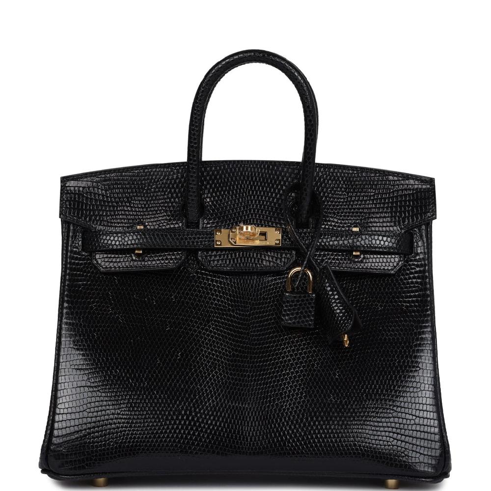Hermes Birkin 25 Black Shiny Varanus Niloticus Lizard Gold Hardware